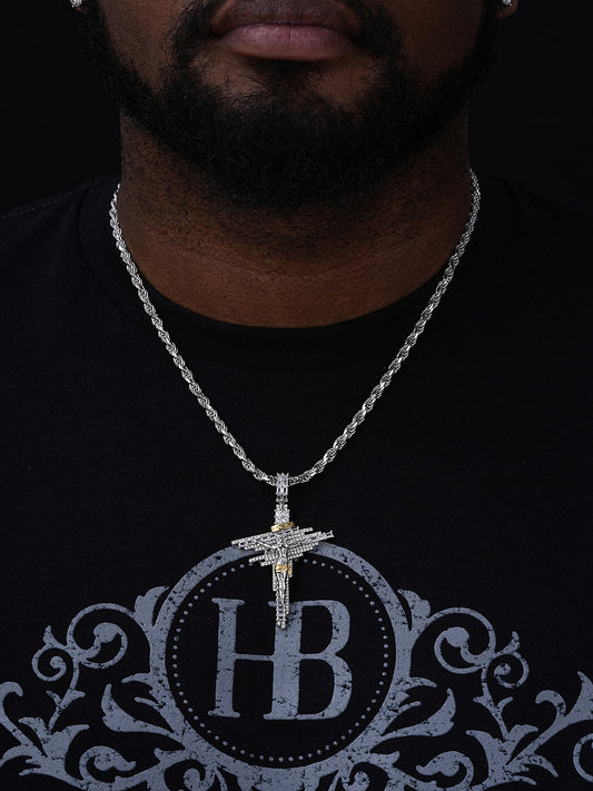 Baguette Crucifix Jesus Cross Iced Pendant - 14k Gold Vermeil Or 925 Silver - CZ Stones - Large 2.5"