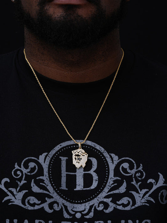 Mens Jesus Piece Outline Hip Hop Pendant - 14k Gold Vermeil Or 925 Silver - CZ Stones - Small 1"