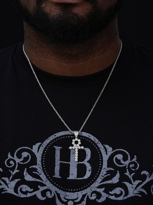 Ankh Tennis Iced Out Cross Pendant - 14k Yellow Gold Vermeil Or 925 Silver - CZ Stones - Medium 2"