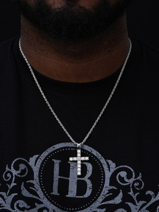 Tennis Cross Iced Out Pendant - 925 Silver - CZ Stones - 5 Sizes 0.75"-2.25"