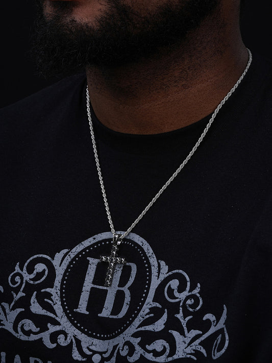 Black MOISSANITE Tennis Cross - Black Rhodium Over 925 Silver - 5 Sizes 0.75"-2.25"