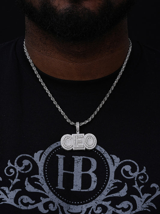 CEO Big Boss Iced Out Pendant - 14k Gold Vermeil Or 925 Silver - CZ Stones - Medium 2"
