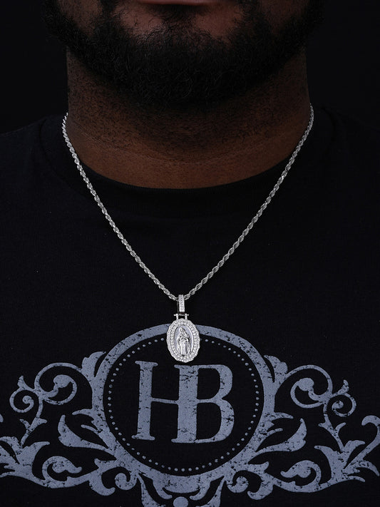 MOISSANITE Virgin Mary Iced Medallion Pendant - 14k Yellow Gold Vermeil Or 925 Silver - Small 1.75"