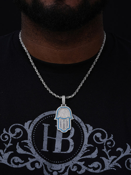 Mens Holy Land Hamsa Hand Pendant - 14k Gold Vermeil Or 925 Silver - Large 2.5"