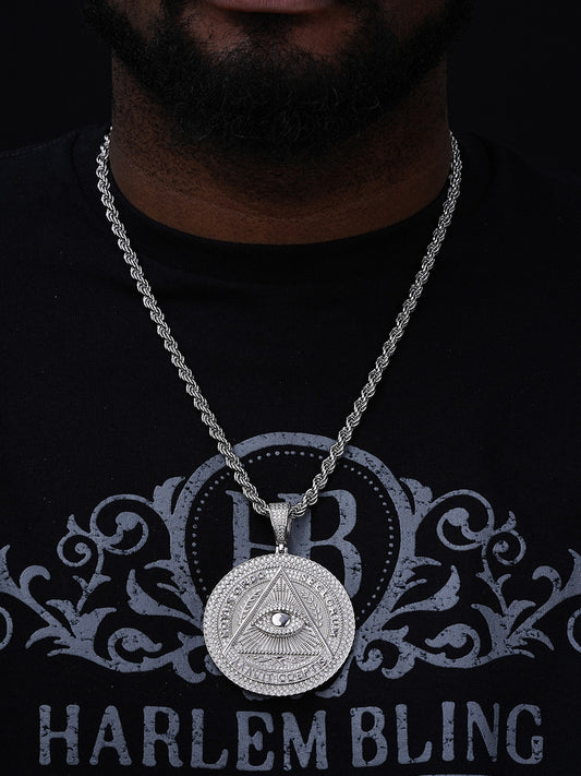 MOISSANITE Illuminati Eye Masonic Medallion - 14k Gold Vermeil Or 925 Silver - Huge 3.25"