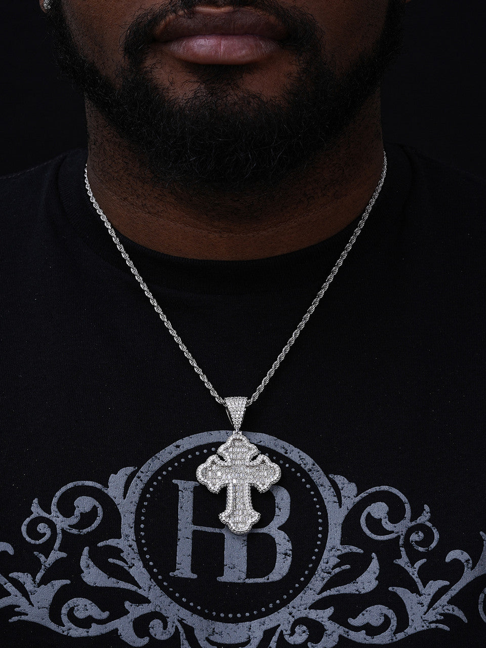 MOISSANITE Baguette Gothic Tupac Cross Pendant - 925 Silver - 3 Sizes 1.5"-2.75"