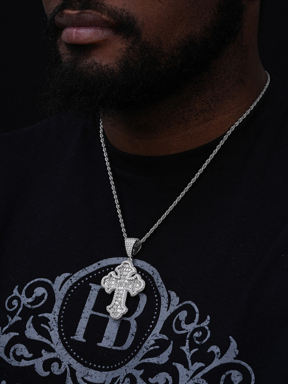 MOISSANITE Baguette Gothic Tupac Cross Pendant - 925 Silver - 3 Sizes 1.5"-2.75"