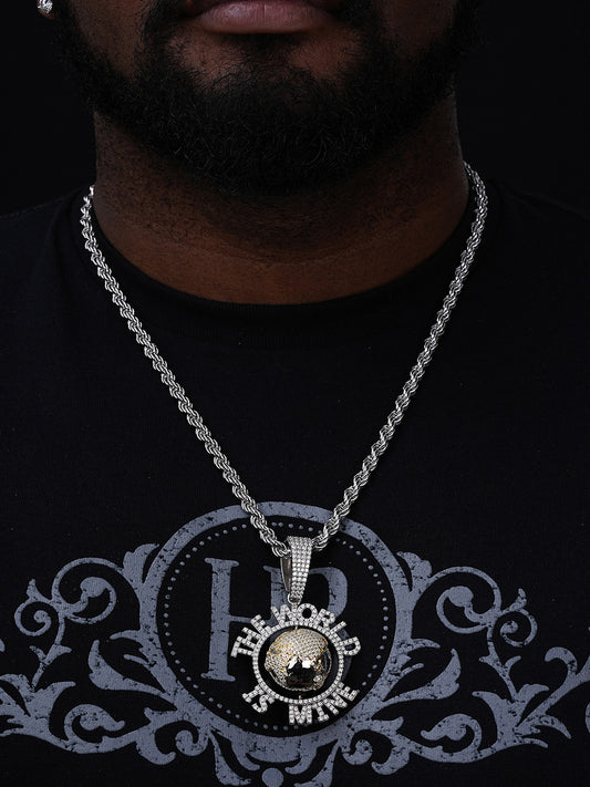MOISSANITE World Is Mine Spinning Globe Hip Hop Pendant - 14k Yellow Gold Vermeil Or 925 Silver - Large 3"