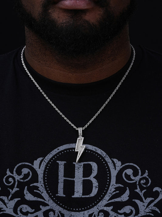 MOISSANITE Lightning Bolt Iced Out Pendant - 14k Gold Vermeil Or 925 Silver - Medium 2"