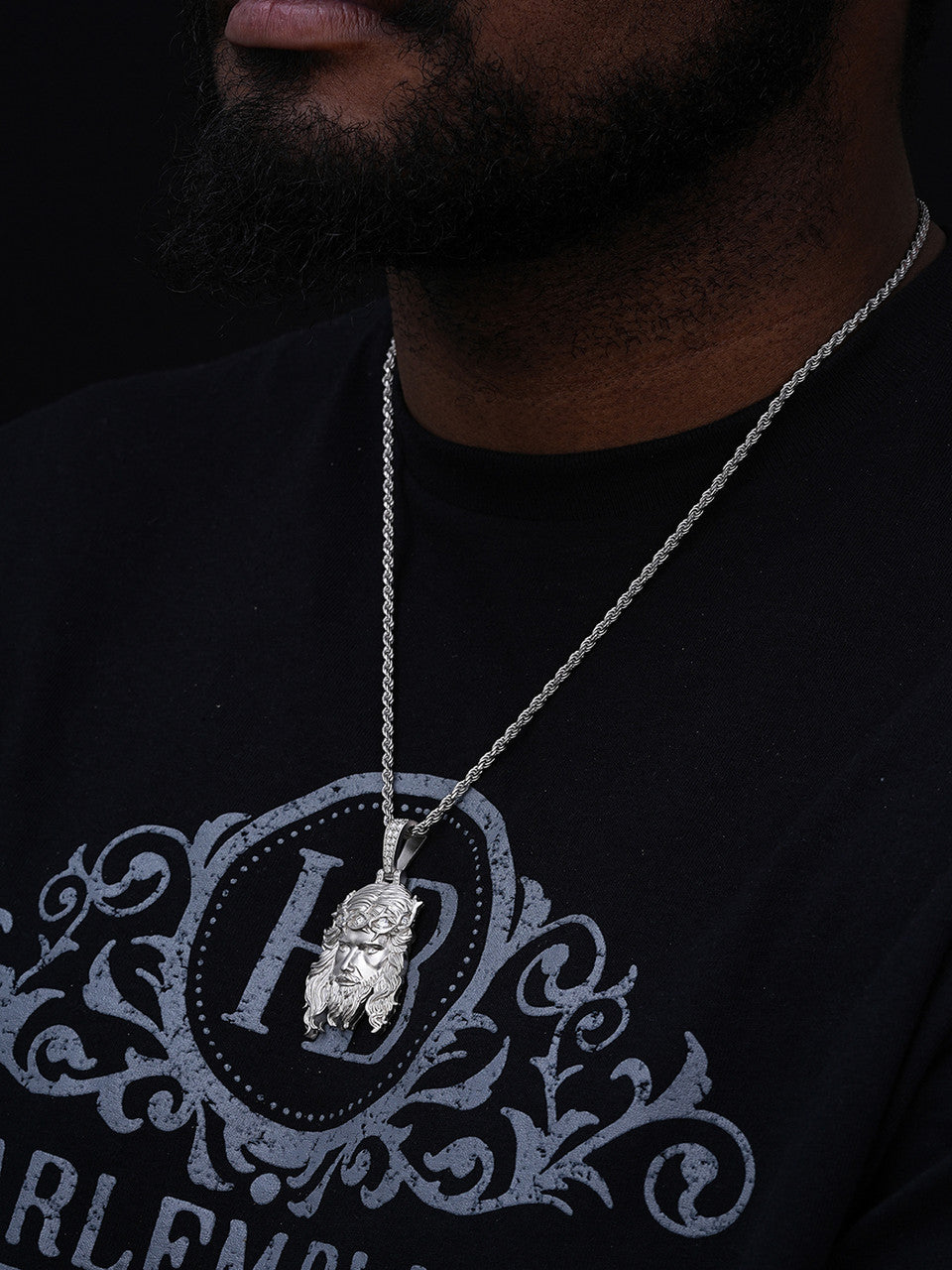 MOISSANITE #1 Bestseller Jesus Piece Pendant - Sandblasted Matte Finish 925 Silver - 3 Sizes 1.5"-3"