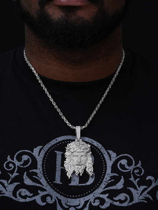 Jesus Bust Down Pendant - 925 Silver - CZ Stones - 2 Sizes 2.25"-3"