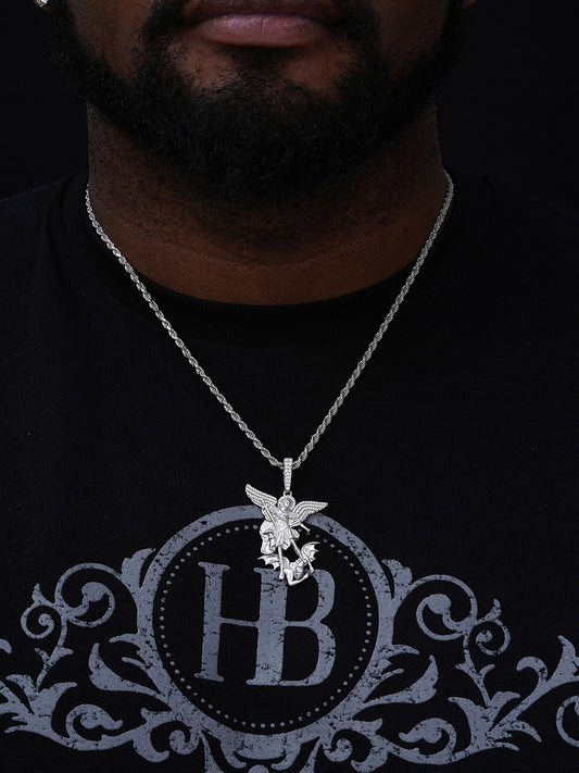 MOISSANITE Saint Michael Archangel Slaying Dragon Pendant - Sandblasted Matte Finish 925 Silver - 3 Sizes 1.25"-3"