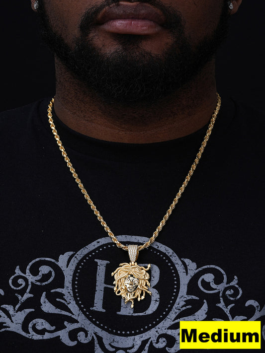 MOISSANITE Medusa Head Pendant - 14k Gold Vermeil 925 Silver - 3 Sizes 0.75"-2.5"