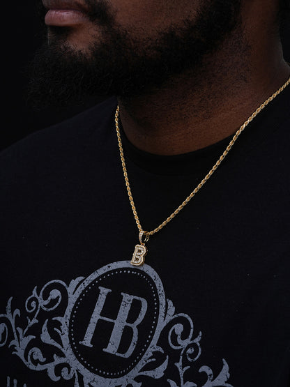 MOISSANITE A - Z Initials Gothic Letter Iced Out Pendant - 14k Yellow Gold Vermeil Or 925 Silver - Small 1.25"