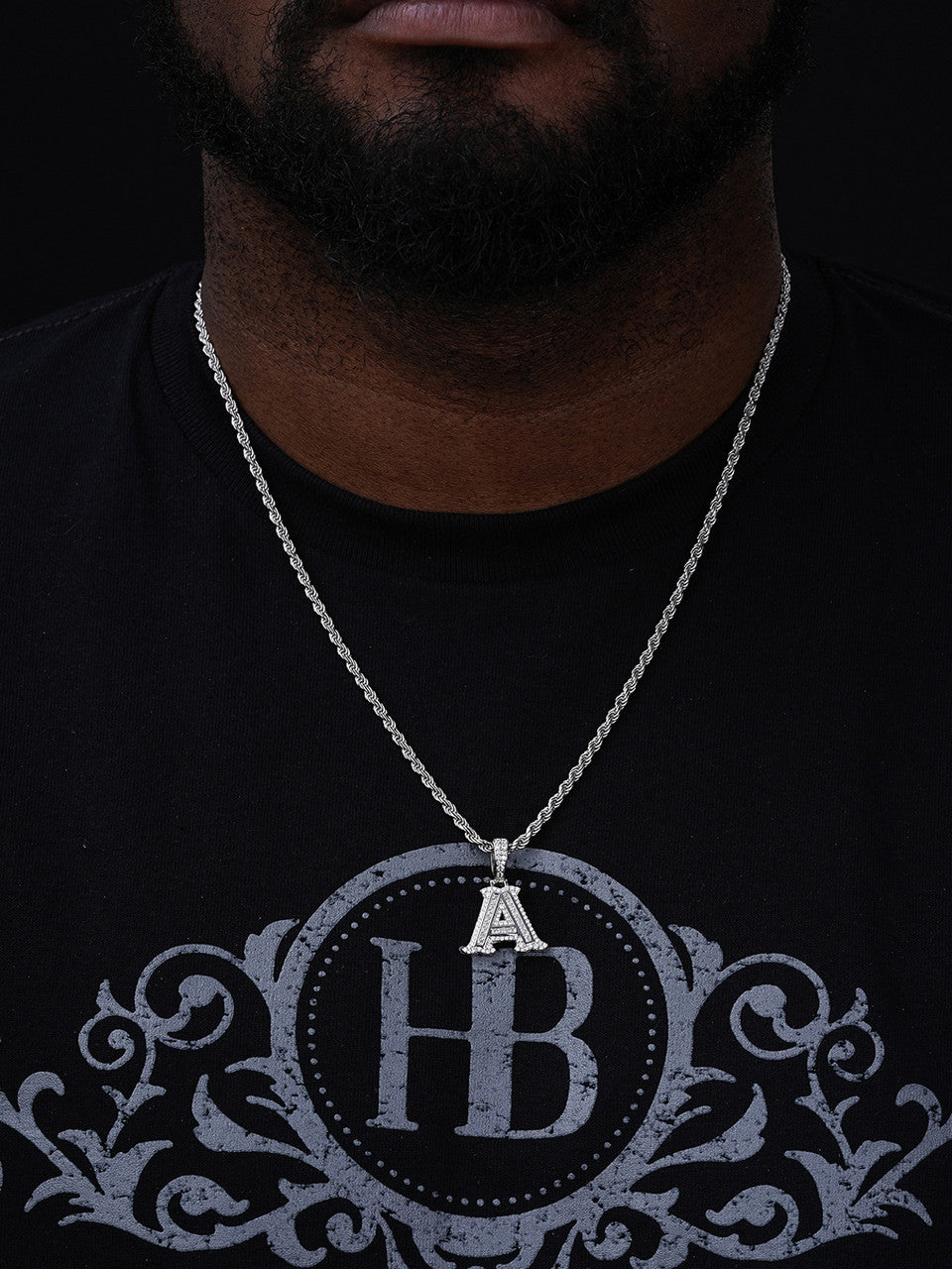 MOISSANITE A - Z Initials Gothic Letter Iced Out Pendant - 14k Yellow Gold Vermeil Or 925 Silver - Small 1.25"