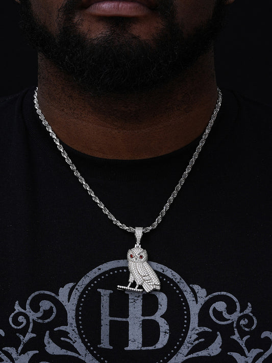 MOISSANITE Owl Iced Out Pendant - 14k Gold Vermeil Or 925 Silver - Medium 2.25"