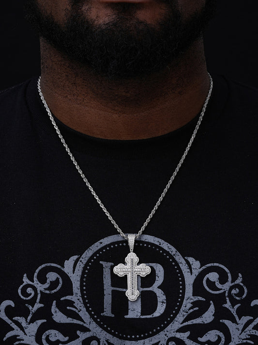 MOISSANITE Iced Gothic Baguette Cross Pendant - 14k Gold Vermeil or 925 Silver - Medium 2.25"