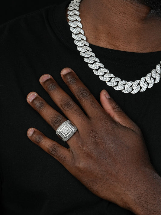 MOISSANITE Heavy Square Iced Out Ring - 925 Silver