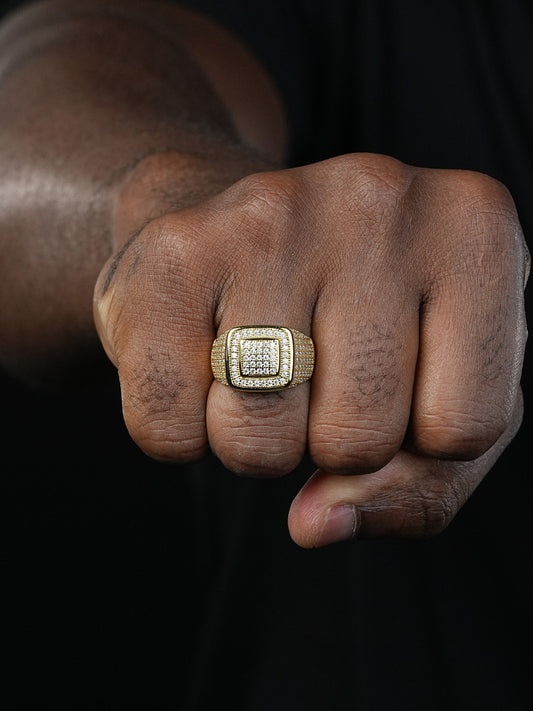 Everyday Classic Square Iced Out Ring - 14k Yellow/Rose/White Gold Vermeil 925 Silver - CZ Stones