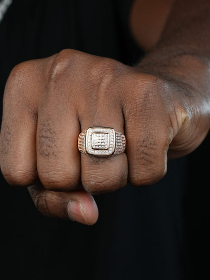 Everyday Classic Square Iced Out Ring - 14k Yellow/Rose/White Gold Vermeil 925 Silver - CZ Stones