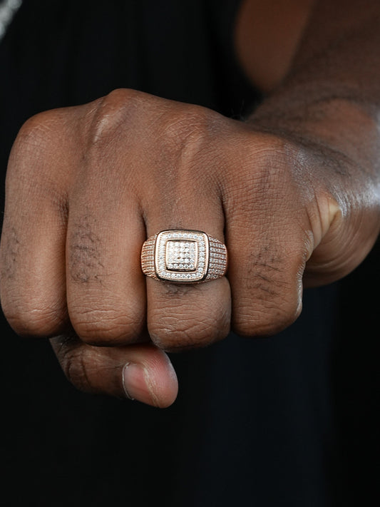 MOISSANITE Everyday Classic Square Iced Out Ring - Rose Gold Vermeil 925 Silver