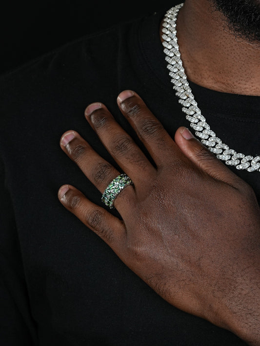 Blue Green Moissanite Double Row Eternity Ring - Natural 925 Silver