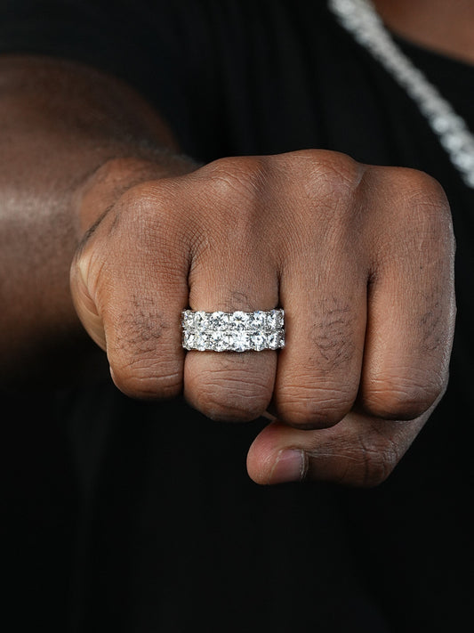 Double Row Eternity Ring - 14k Yellow Gold Vermeil/Natural 925 Silver - CZ Stones