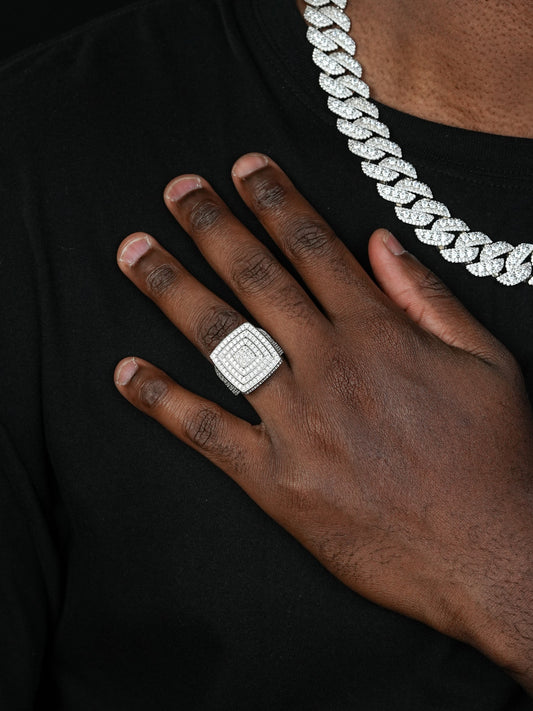 Large Square Iced Out Ring - 925 Silver - CZ Stones