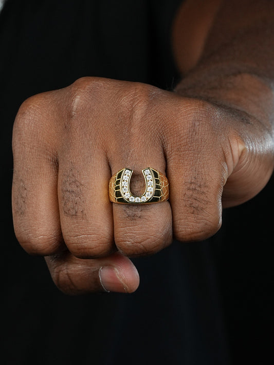 MOISSANITE Lucky Horsehoe W. Nugget Design - 14k Gold Vermeil 925 Silver