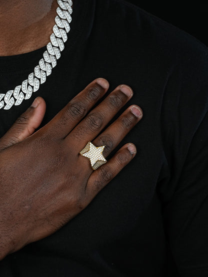 MOISSANITE Ice Star Classic Ring - 14k Yellow Gold Vermeil/Natural 925 Silver