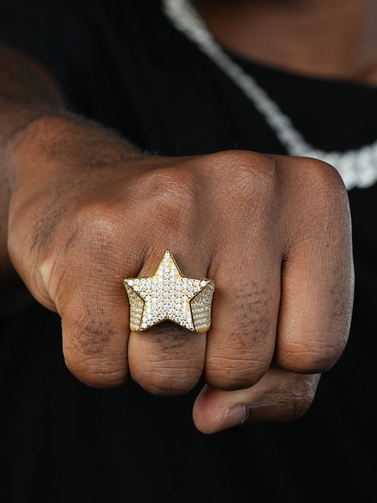 Ice Star Classic Ring - 14k Yellow Gold Vermeil/Natural 925 Silver - CZ Stones