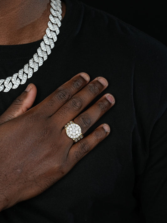 King's Iced Out Ring - 14k Yellow Gold Vermeil/Natural 925 Silver - CZ Stones