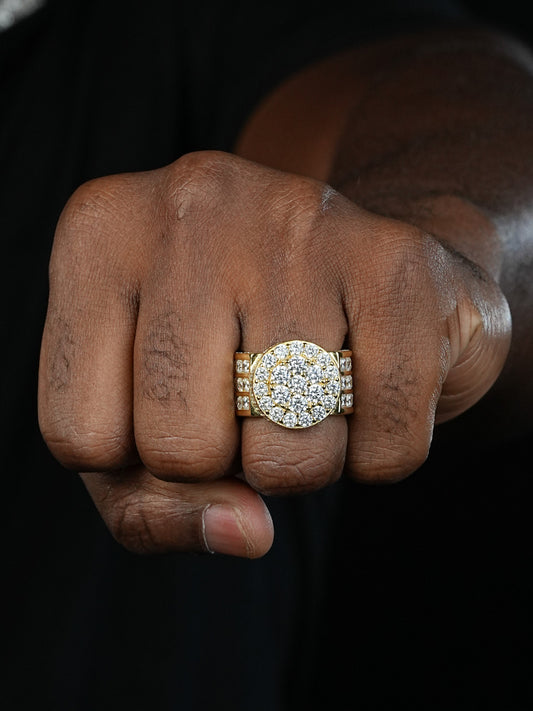 King's Iced Out Ring - 14k Yellow Gold Vermeil/Natural 925 Silver - CZ Stones