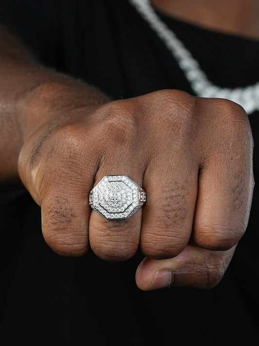 Octagonal Greek Gods Iced Out Ring - 925 Silver - CZ Stones