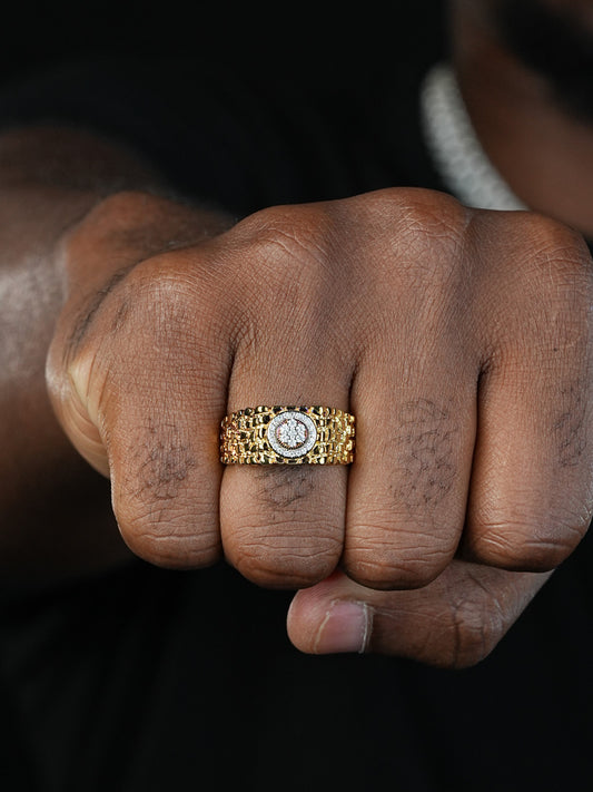 MOISSANITE Nugget Ring W. Crown Ring - 14k Gold Vermeil 925 Silver