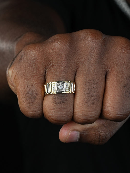 Square Diamond Cut Solitaire Ring - 14k Gold Vermeil 925 Silver Two Tone - CZ Stones