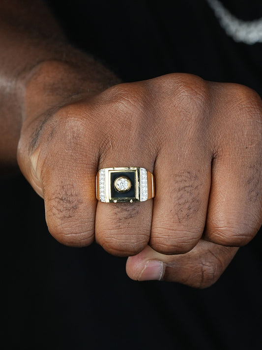 Moissanite Black Onyx Iced Out Ring - 14k Gold Vermeil 925 Silver