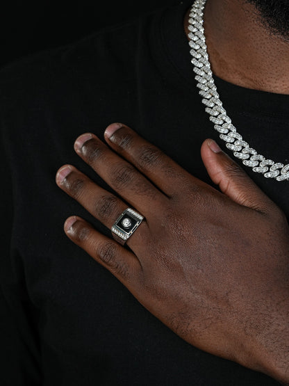 Moissanite Black Onyx Iced Out Ring -925 Silver