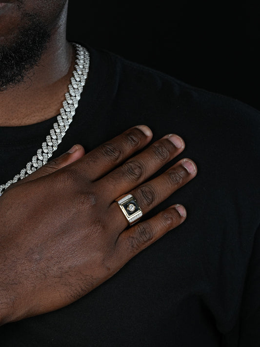 Moissanite Black Onyx Iced Out Ring - 14k Gold Vermeil 925 Silver