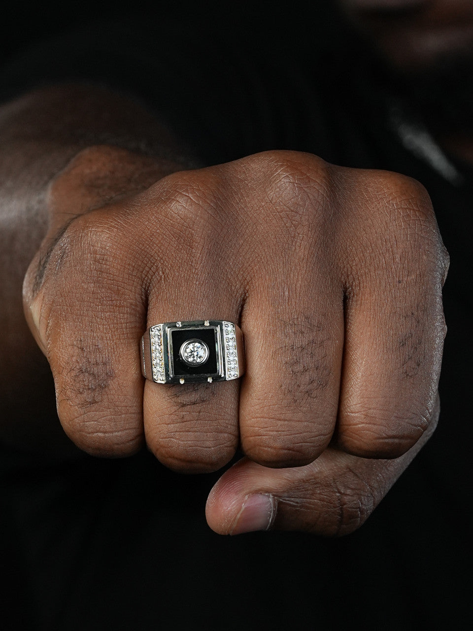 Moissanite Black Onyx Iced Out Ring -925 Silver