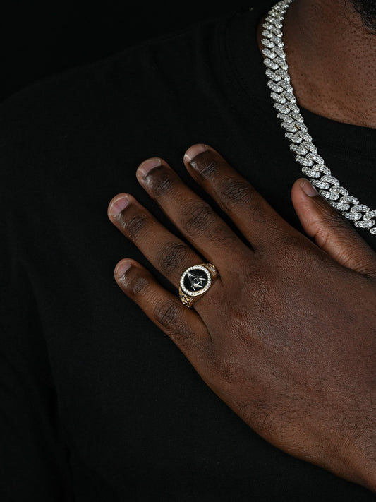 Mason's Secret Ring - 14k Gold Vermeil 925 Silver Two Tone - CZ Stones