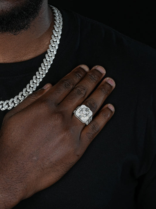 Detroit Iced Out Ring - 925 Silver - CZ Baguette Stones