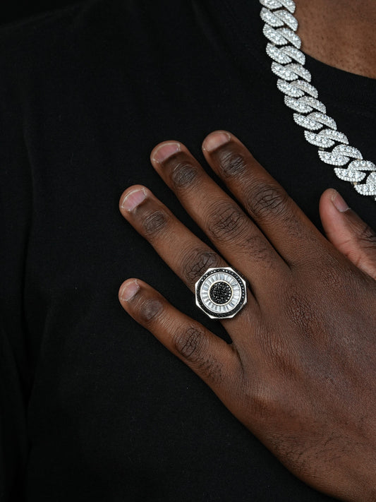 DJ Mixing Board Ring - 925 Silver - White & Black CZ Stones