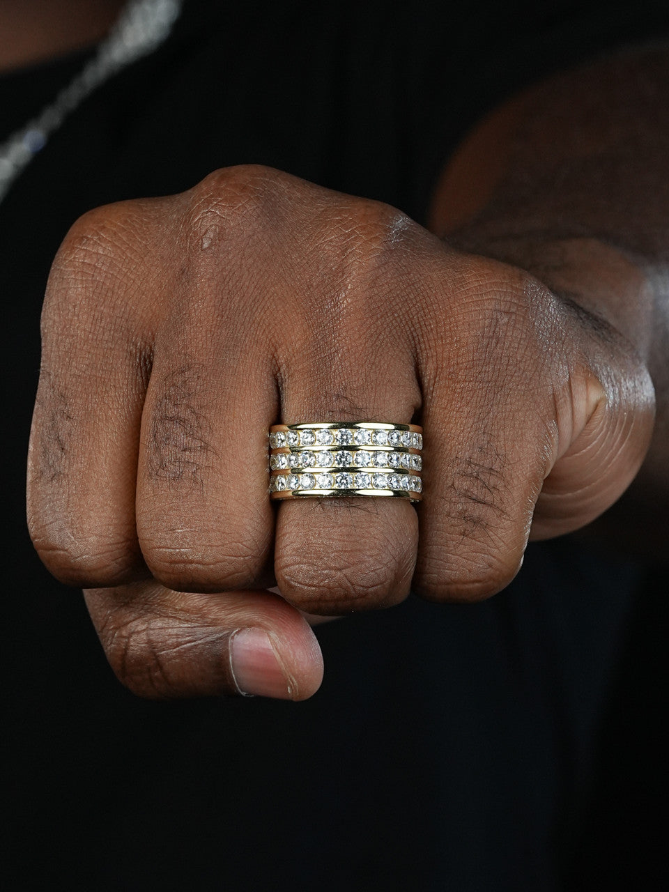 Thick Eternity Band Channel Set - 14k Yellow Gold Vermeil/Natural 925 Silver - CZ Stones