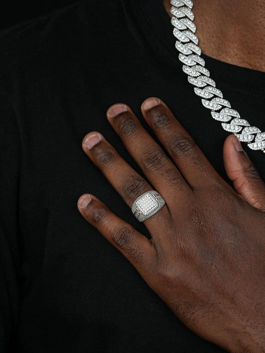 Sqaure Iced Out Chicago Ring - 925 Silver - CZ Stones