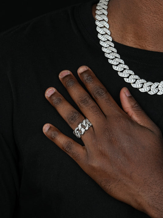 MOISSANITE Iced Out Cuban Link Ring - Timeless Classic - 925 Silver