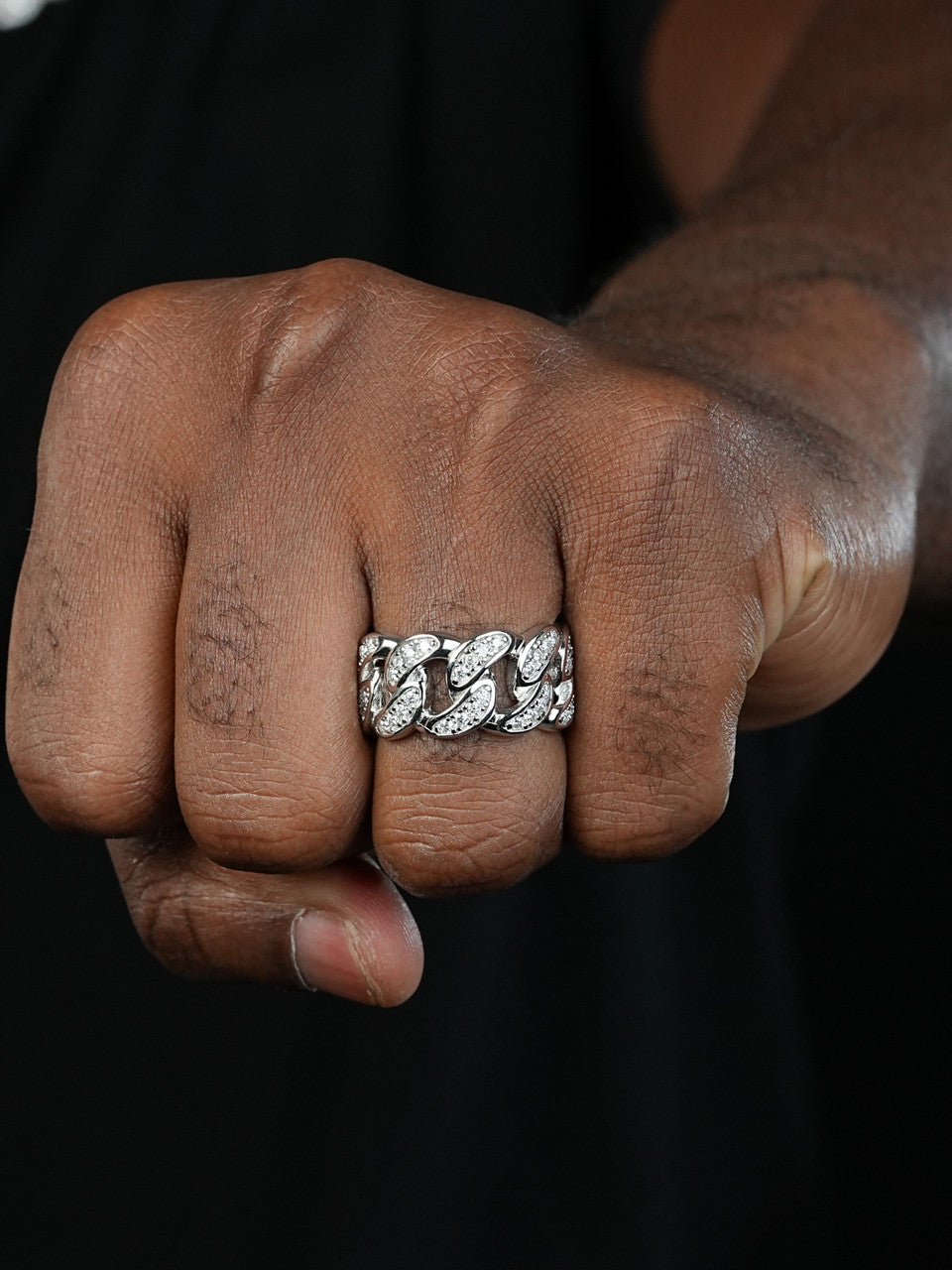 MOISSANITE Iced Out Cuban Link Ring - Timeless Classic - 925 Silver