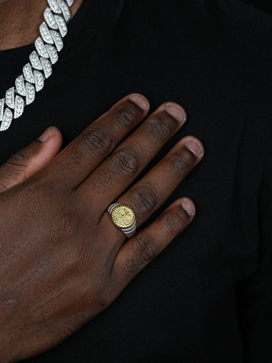 Cross Coin Ring  - 14k Gold Vermeil 925 Silver - CZ Stones