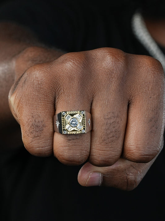 The North Star Ring - 925 Silver & Gold Accent  - CZ Stones