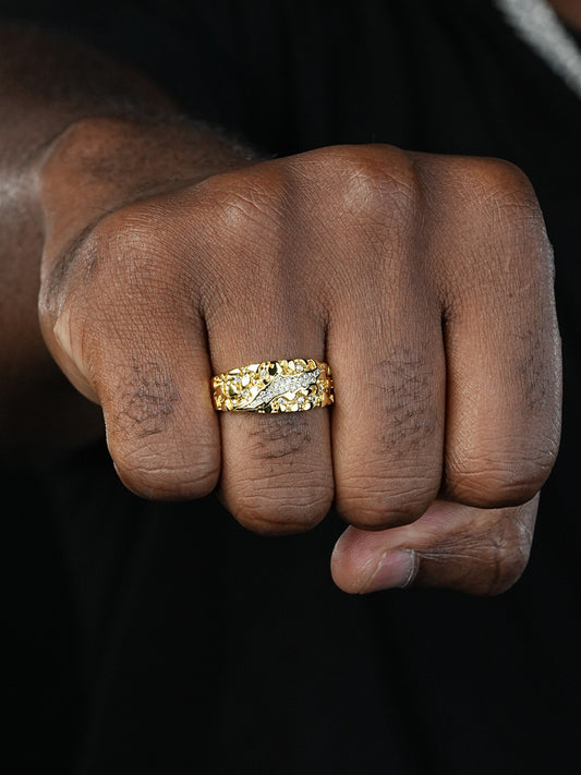 Bear Claw Nugget Ring - 14k Gold Vermeil 925 Silver - CZ Stones